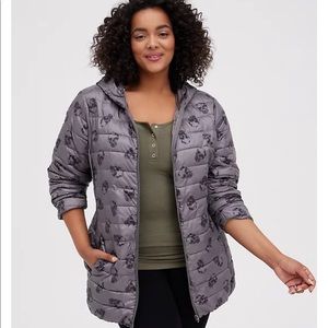 Torrid LIGHTWEIGHT PUFFER JACKET - NYLON SKULLS GREY SIZE 3